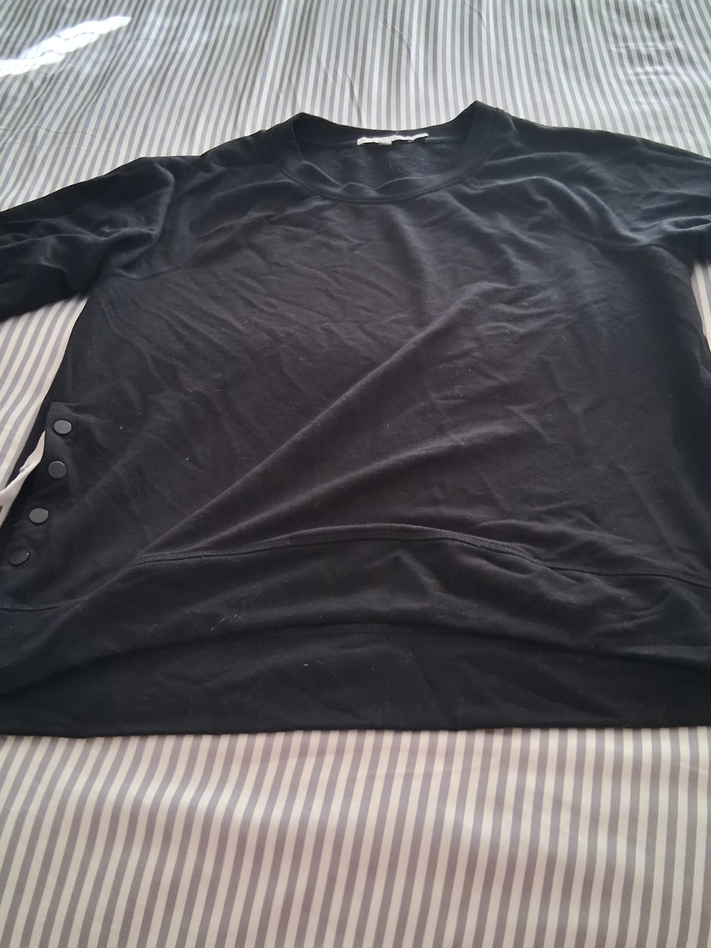 Sincerly Jules Black Long Sleeve Crewneck with Side Button Accents